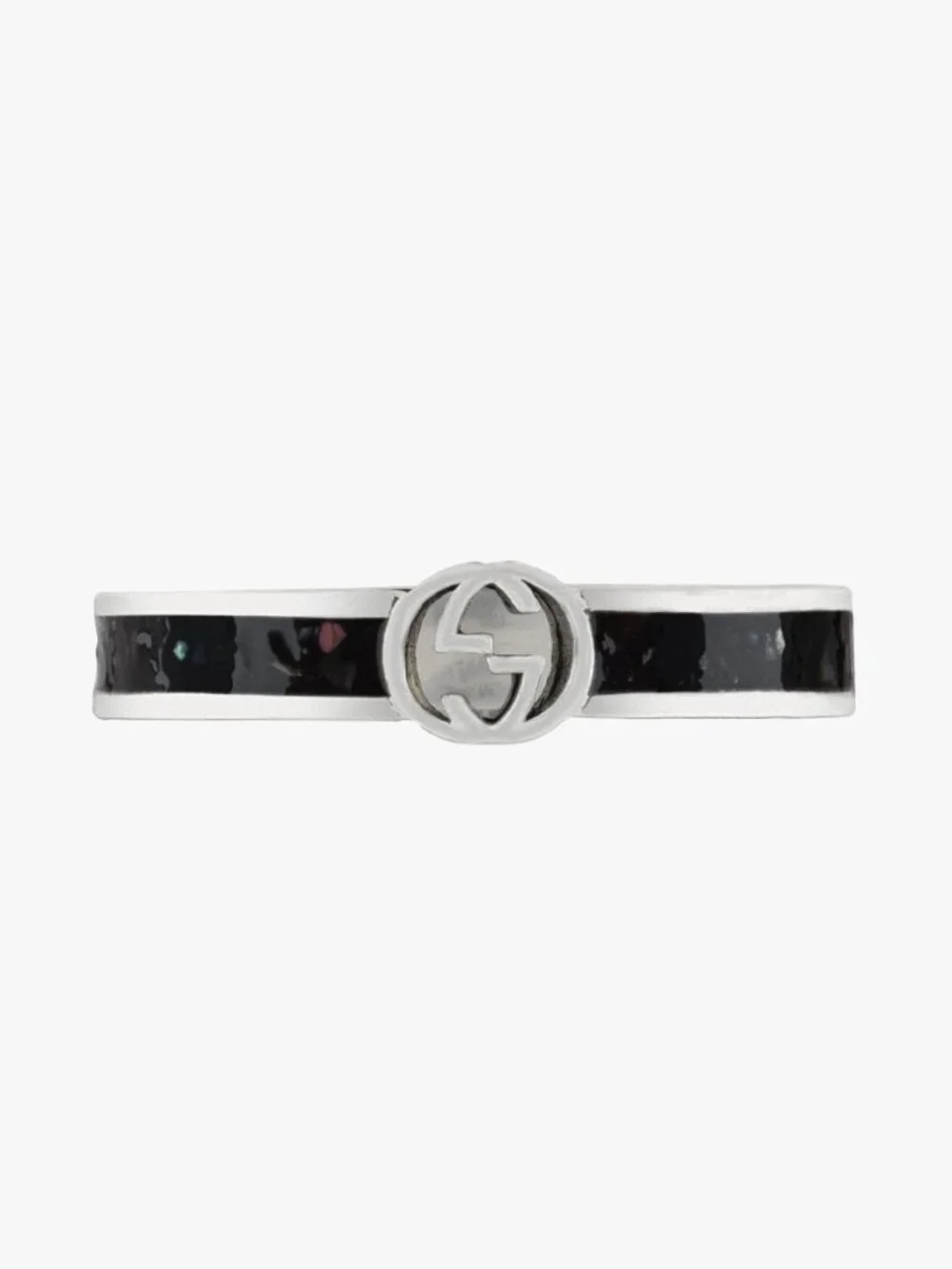 GUCCI RING STERLING SILVER w BLACK ENAMEL INTERLOCKING GG LOGO sz 17 US 8